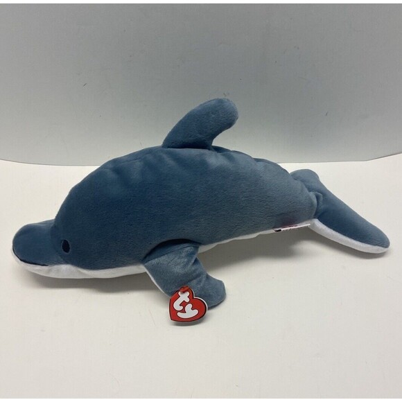 Ty Pillow Pals Plush Gray Glide The Dolphin 14 Inch  Stuffed Toy Heart Tag - Picture 1 of 5